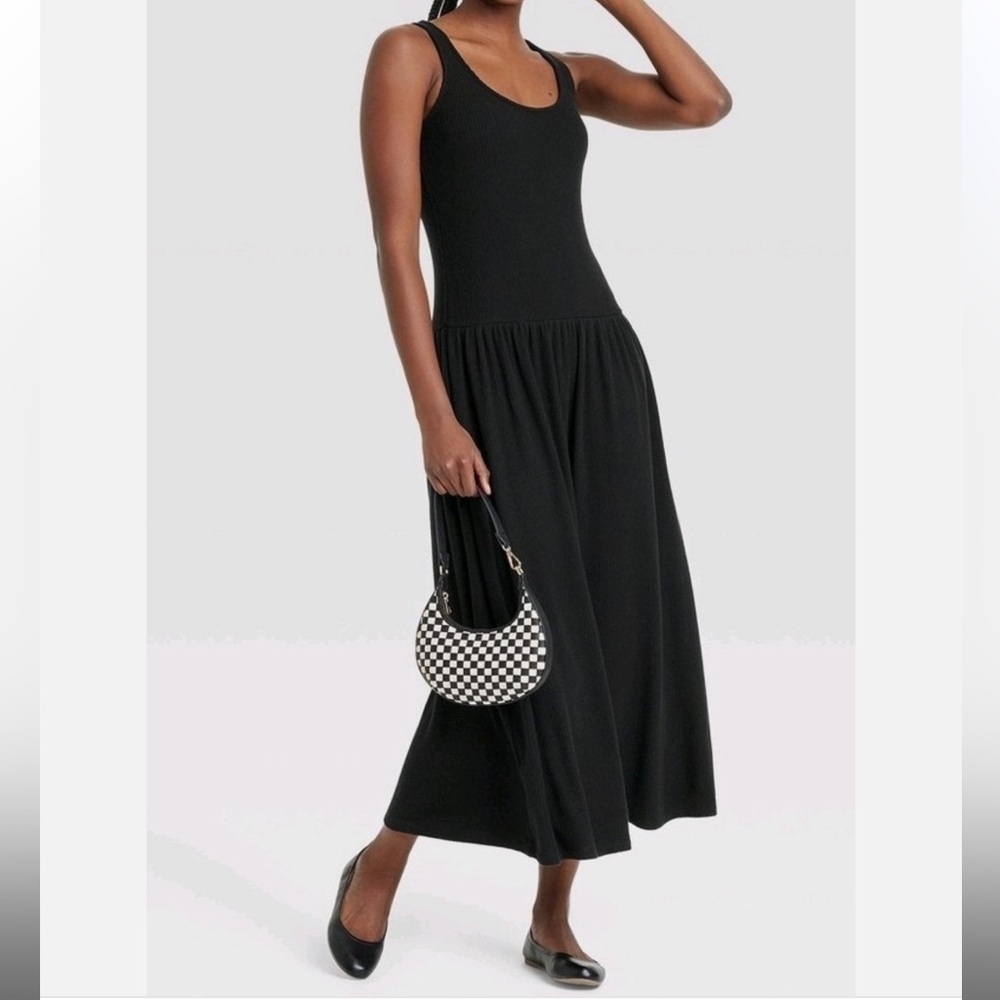 Universal Thread Women’s Drop Waist Ribbed Knit Black Midi Dress NWT S, M, L, XL - Picture 1 of 6